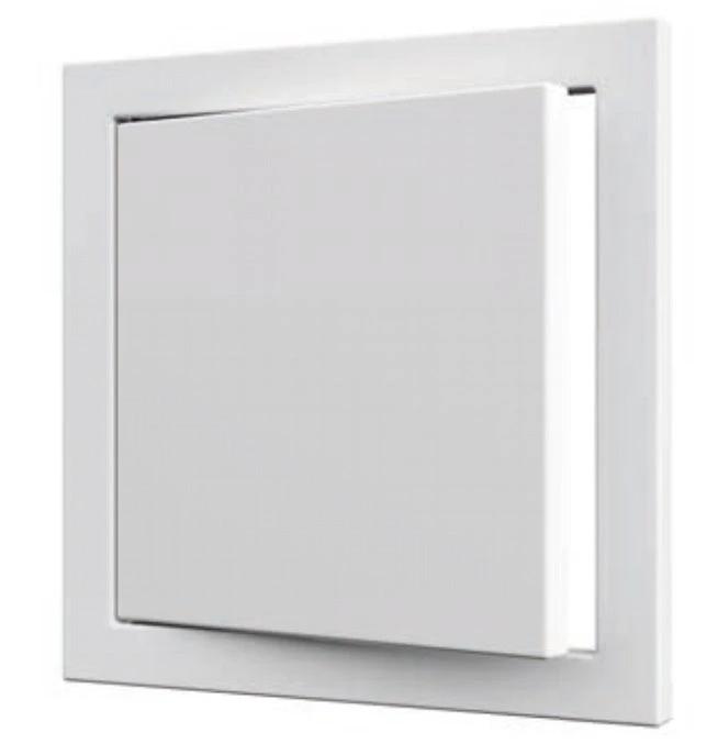 White polypropylene access panel door, 150mm x 150mm, flush mount for tool-free access to concealed spaces.