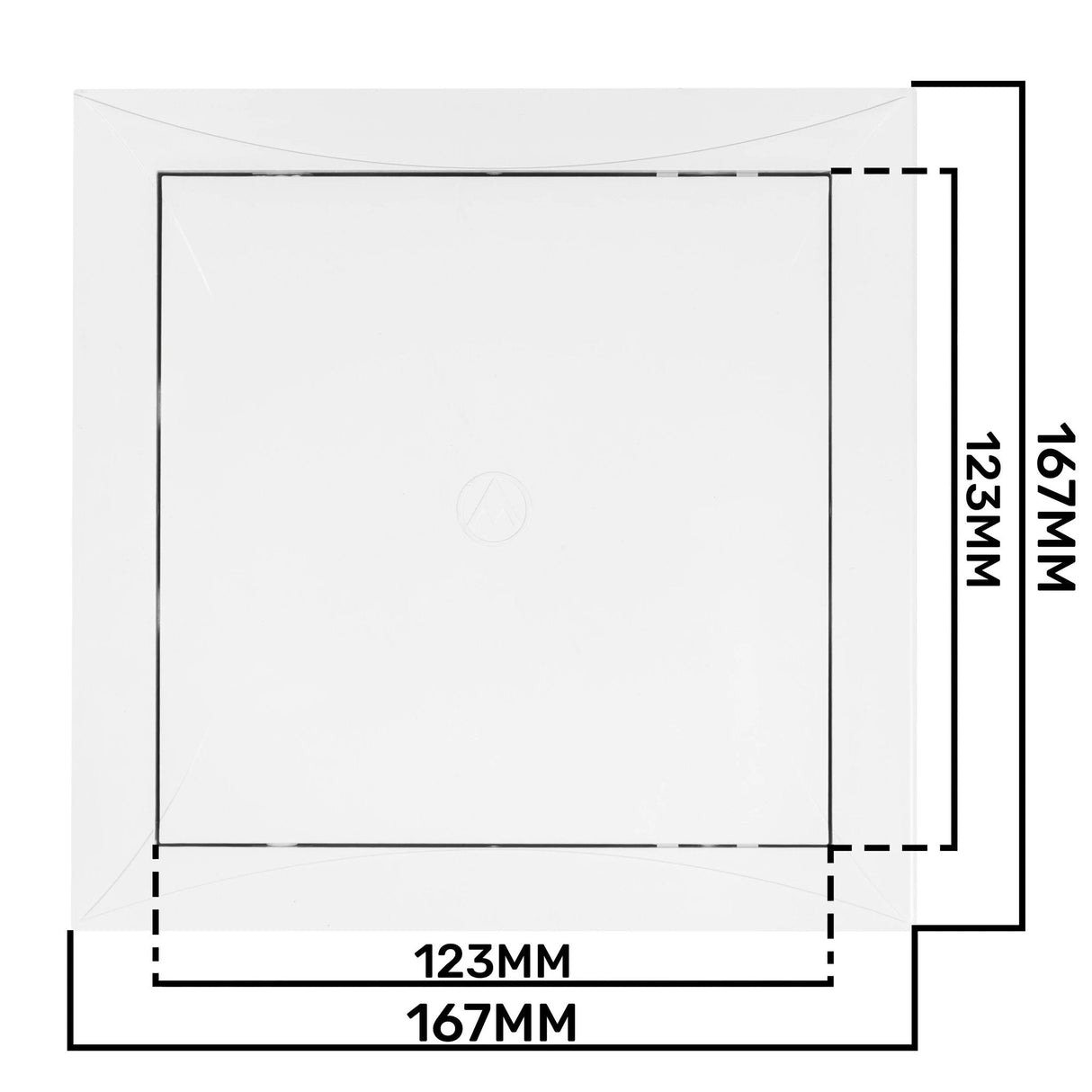 White access panel door, 150mm x 150mm, for quick tool-free access to concealed spaces in walls, ceilings or floors.