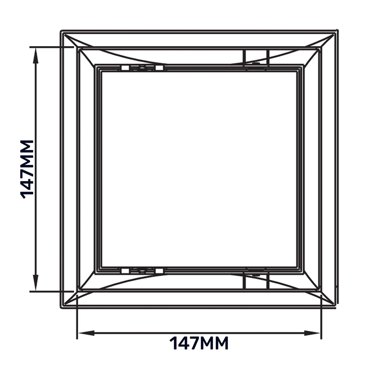 White 150mm x 150mm access panel door, unobtrusive square panel for quick access to spaces in walls, ceilings or floors.