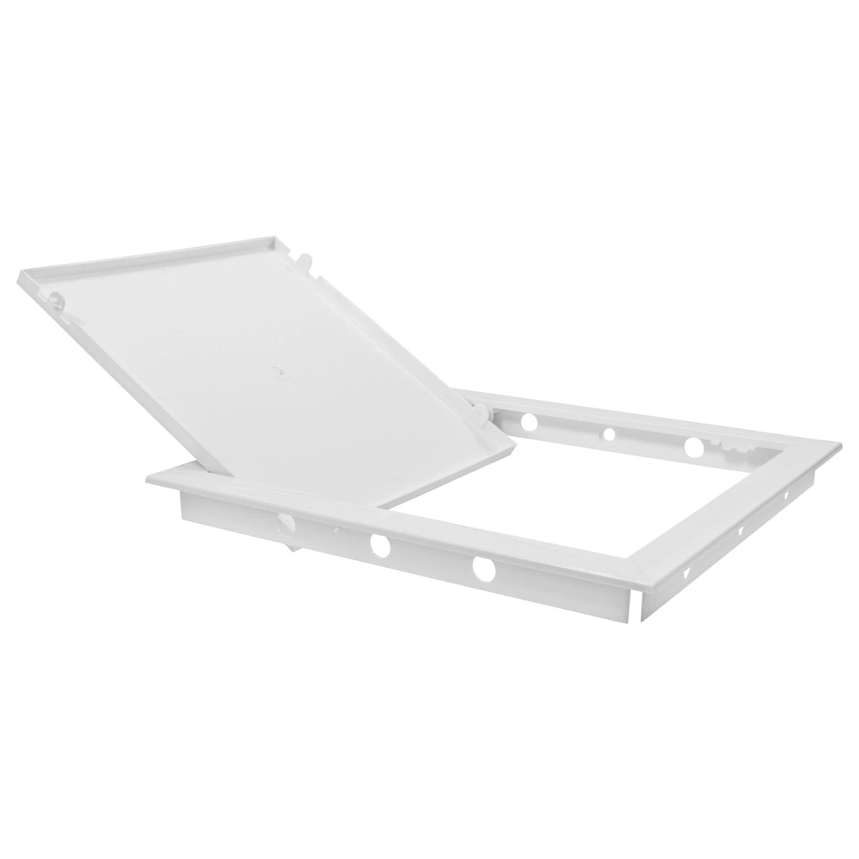 Access Panel Door PP, White 150mm x 150mm, hinged lid in frame for tool-free access to concealed spaces.