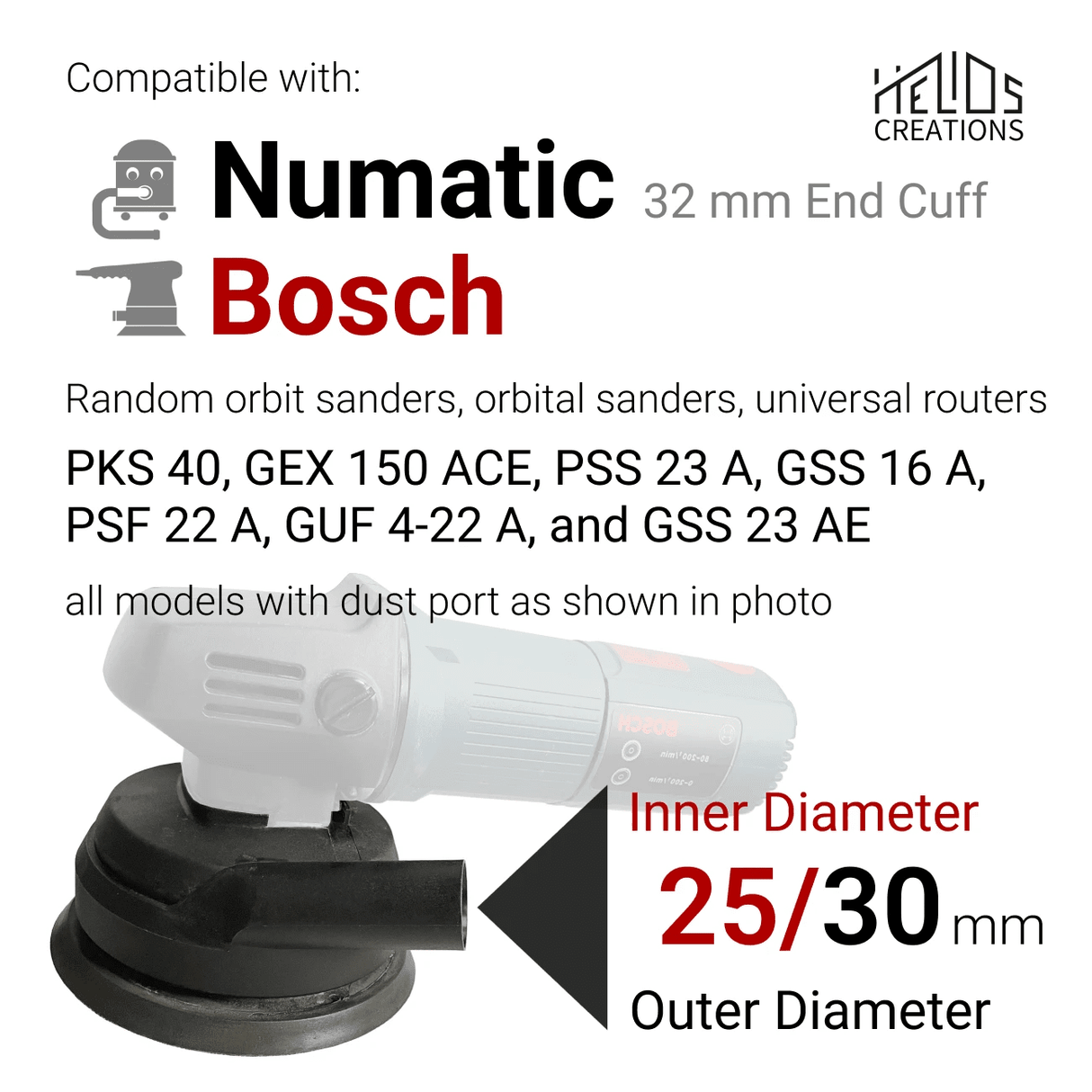 Adapter for Bosch Sanders and Routers – Compatible with Numatic by Helios Creations
