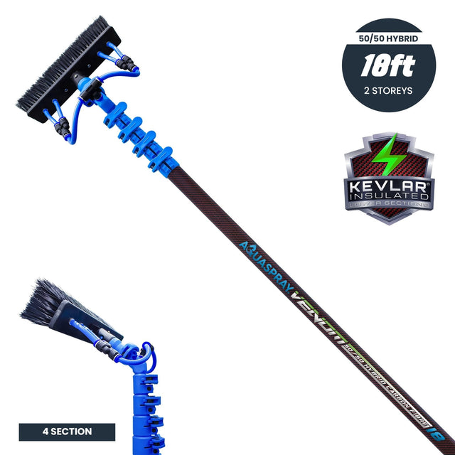 Aquaspray Venom 18ft Hybrid 50% Carbon, 50% Fiberglass Waterfed Window Cleaning Pole – 4 Sections - Armstrong Cheshire
