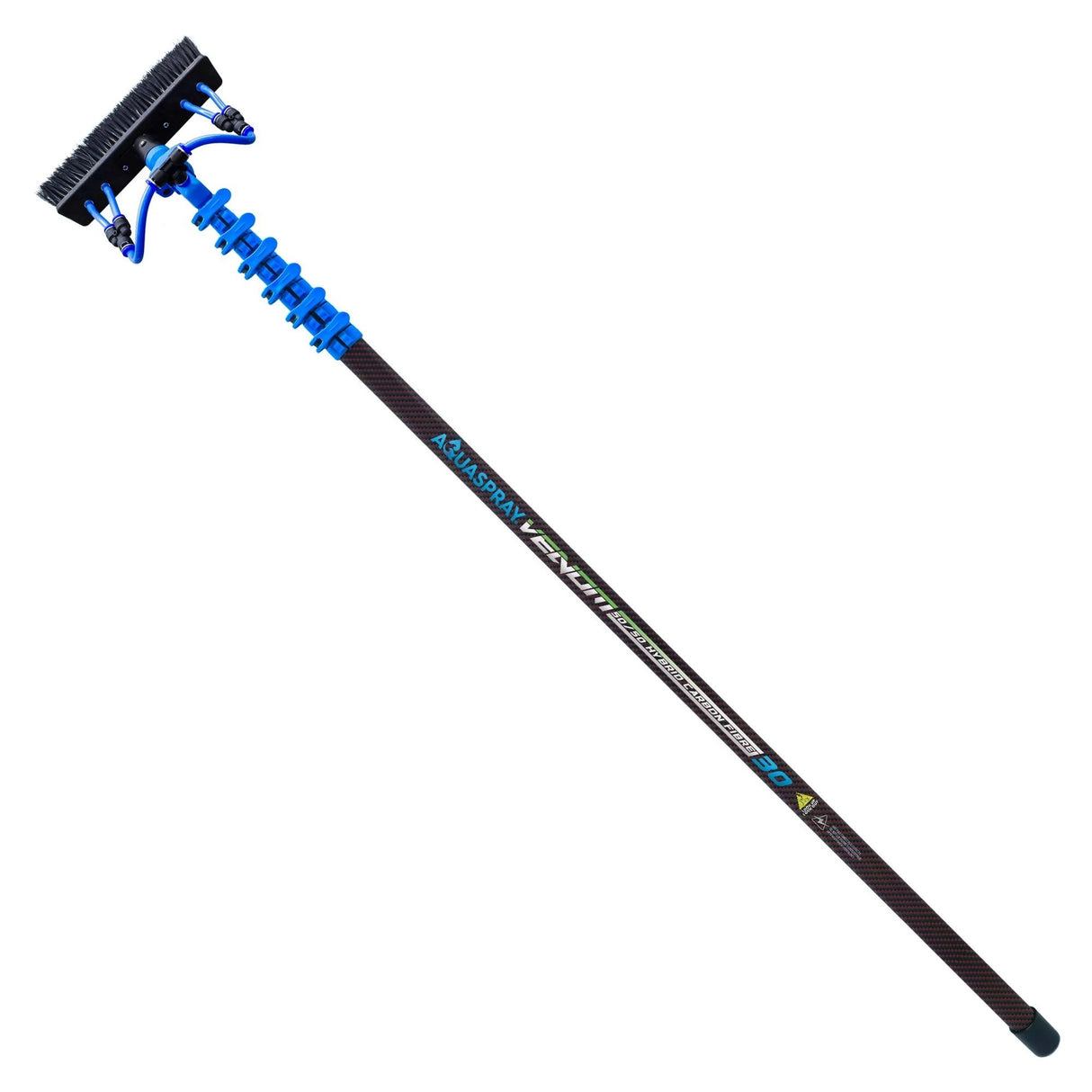 Aquaspray Venom 30ft Hybrid 50% Carbon, 50% Fiberglass Waterfed Window Cleaning Pole – 6 Sections - Armstrong Cheshire