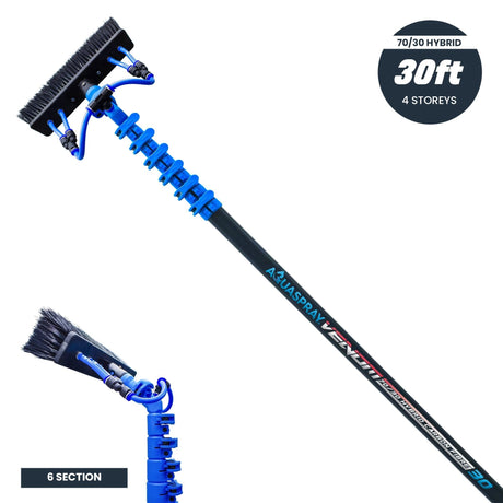 Aquaspray Venom 30ft Hybrid 70% Carbon, 30% Fiberglass Waterfed Window Cleaning Pole – 6 Sections - Armstrong Cheshire