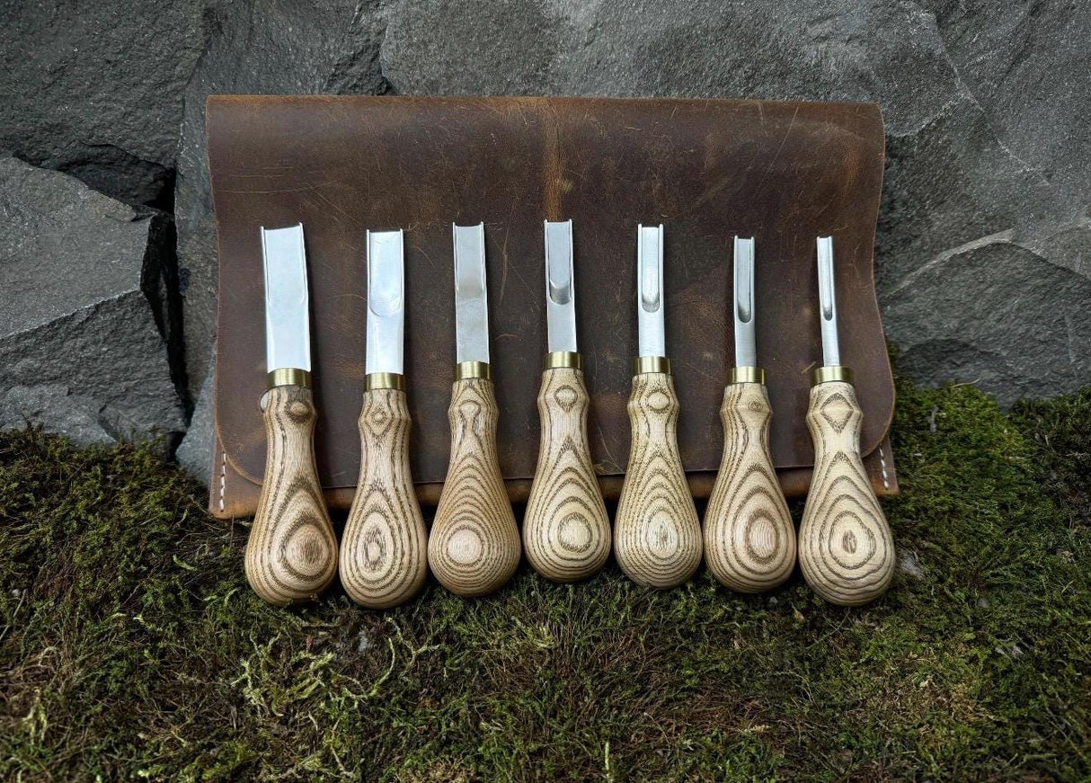 Professional Woodworking Tool Hand-Forged Leather Skiving Knife Set: 52100 Carbon Steel, French Edge, Leather Case