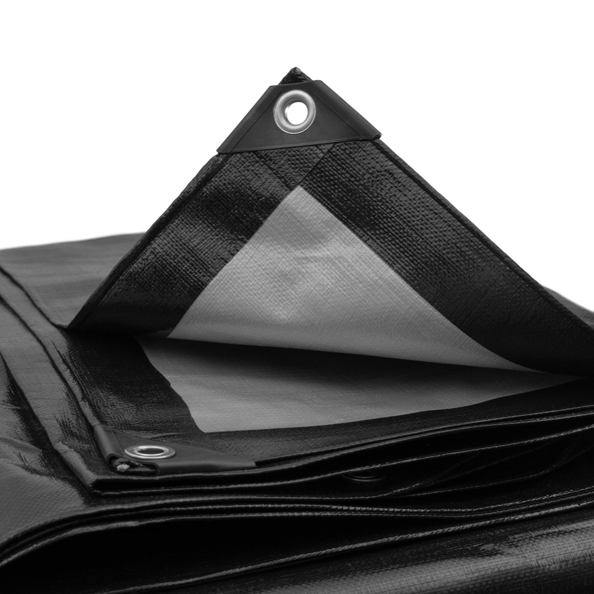 Black/Silver L-Grade Tarpaulin with 20 x 4" Bungee Balls (White)