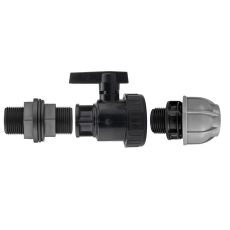 ¾” BSP Water Butt Fitting with Full Flow PP Valve and 20mm MDPE Fitting - Armstrong Cheshire