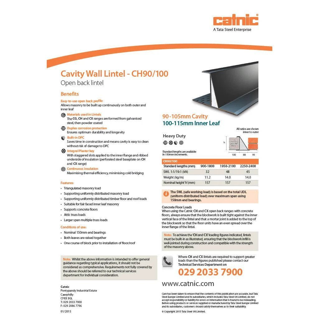 Catnic CH90/100 100mm Heavy Duty Cavity Wall Lintel - Armstrong Cheshire