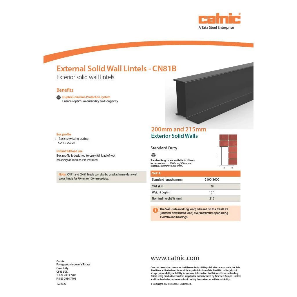 Catnic CN81B Steel Box Lintel External Solid Wall - Armstrong Cheshire