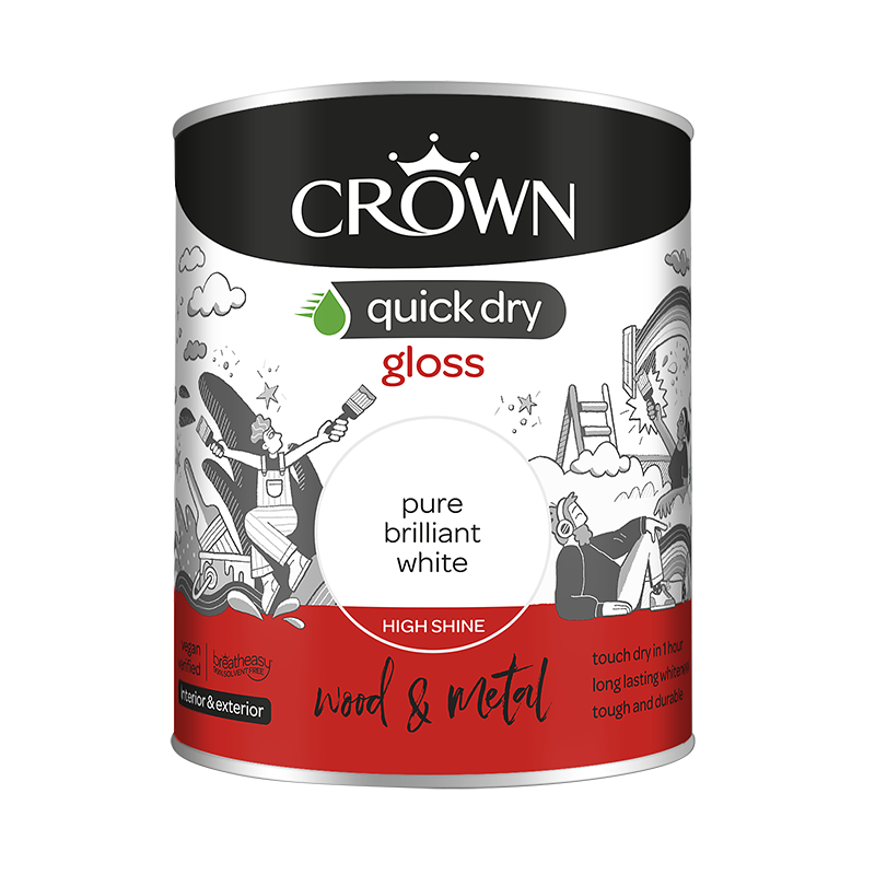 Crown Quick Dry Gloss Paint Pure Brilliant White 750ml