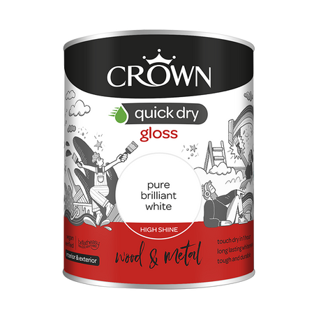 Crown Quick Dry Gloss Paint Pure Brilliant White 750ml