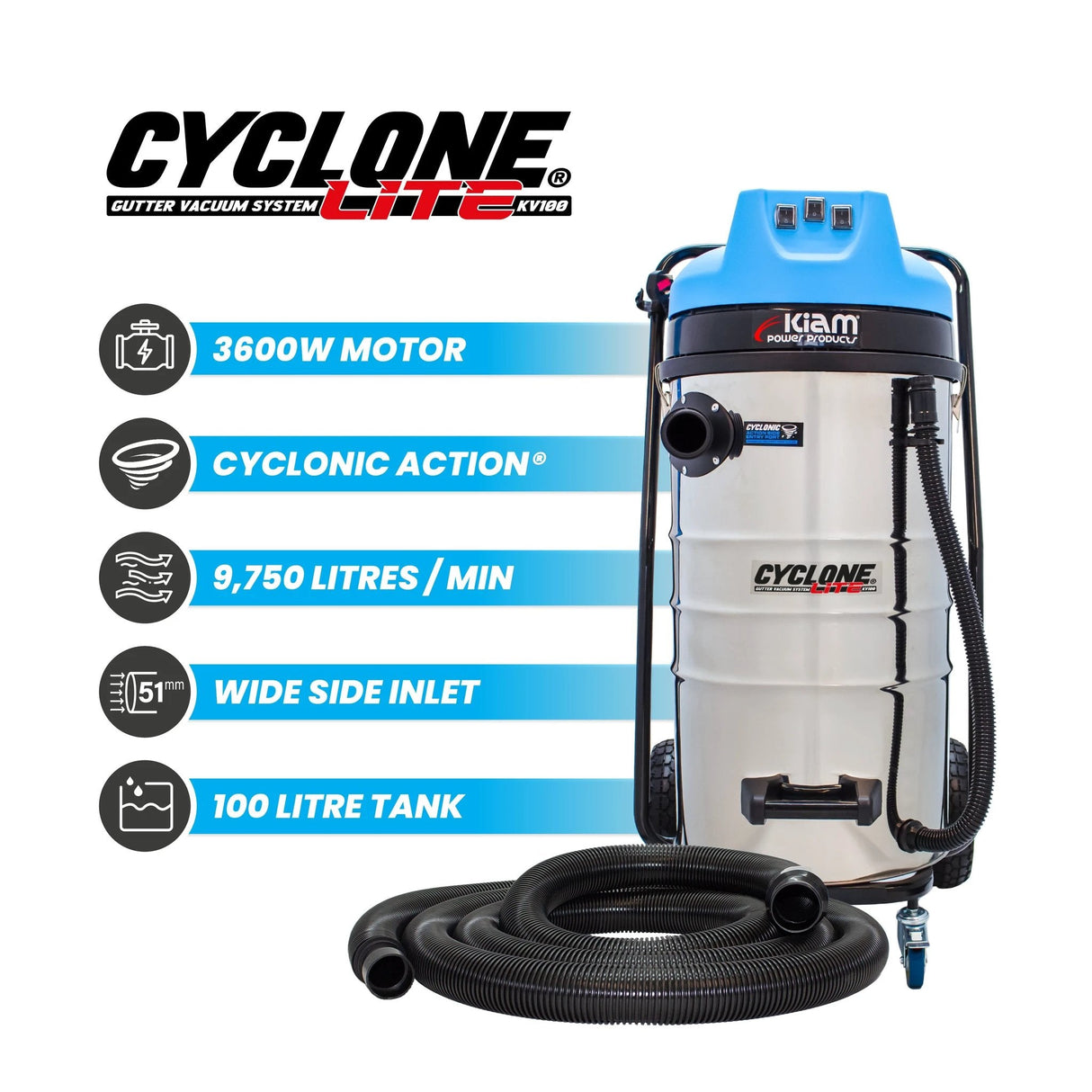 Cyclone Lite® KV100 Gutter Vacuum 3600W - Side Entry - Armstrong Cheshire