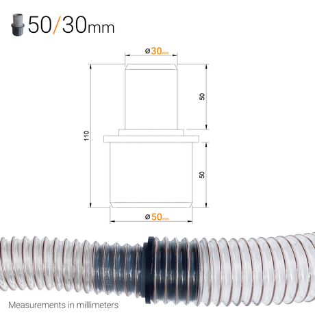Dust Extraction Hose Reducer – 50 mm (2") to 40, 38 or 30 mm