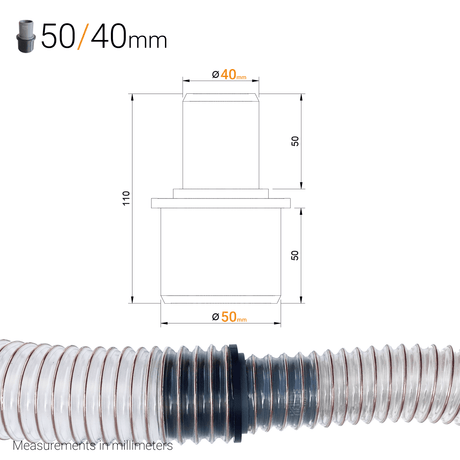 Dust Extraction Hose Reducer – 50 mm (2") to 40, 38 or 30 mm