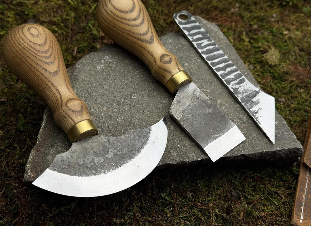 Leather Craft Tool Set – Half Moon Knife, Beveler & Stitching Chisels