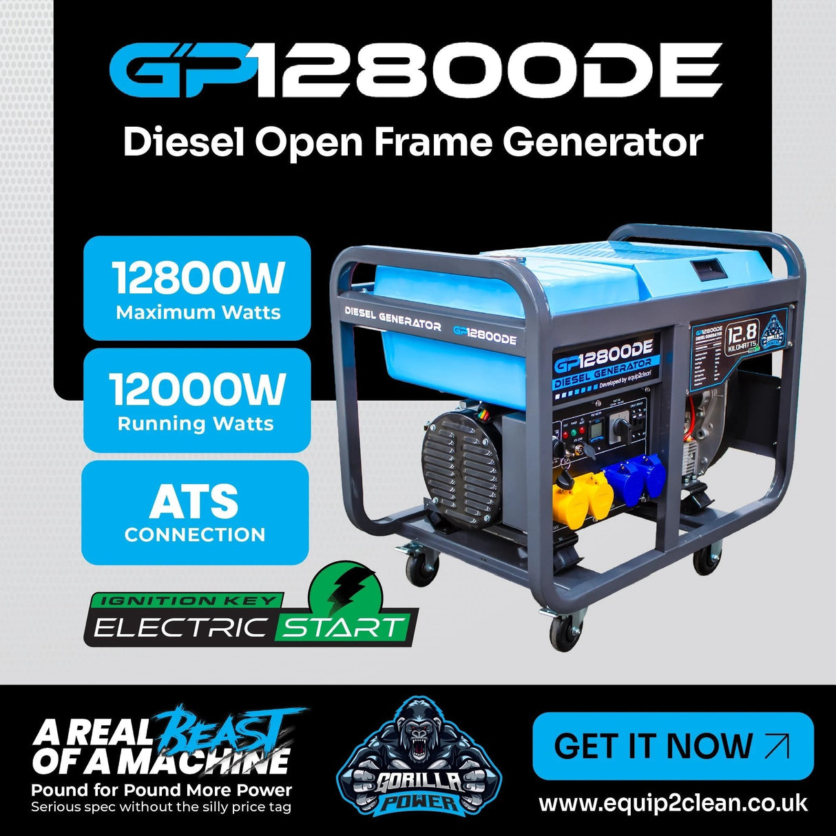 Gorilla Power 12800W Diesel Generator with Key Start - GP12800DE – High-Performance & Heavy-Duty Power - Armstrong Cheshire