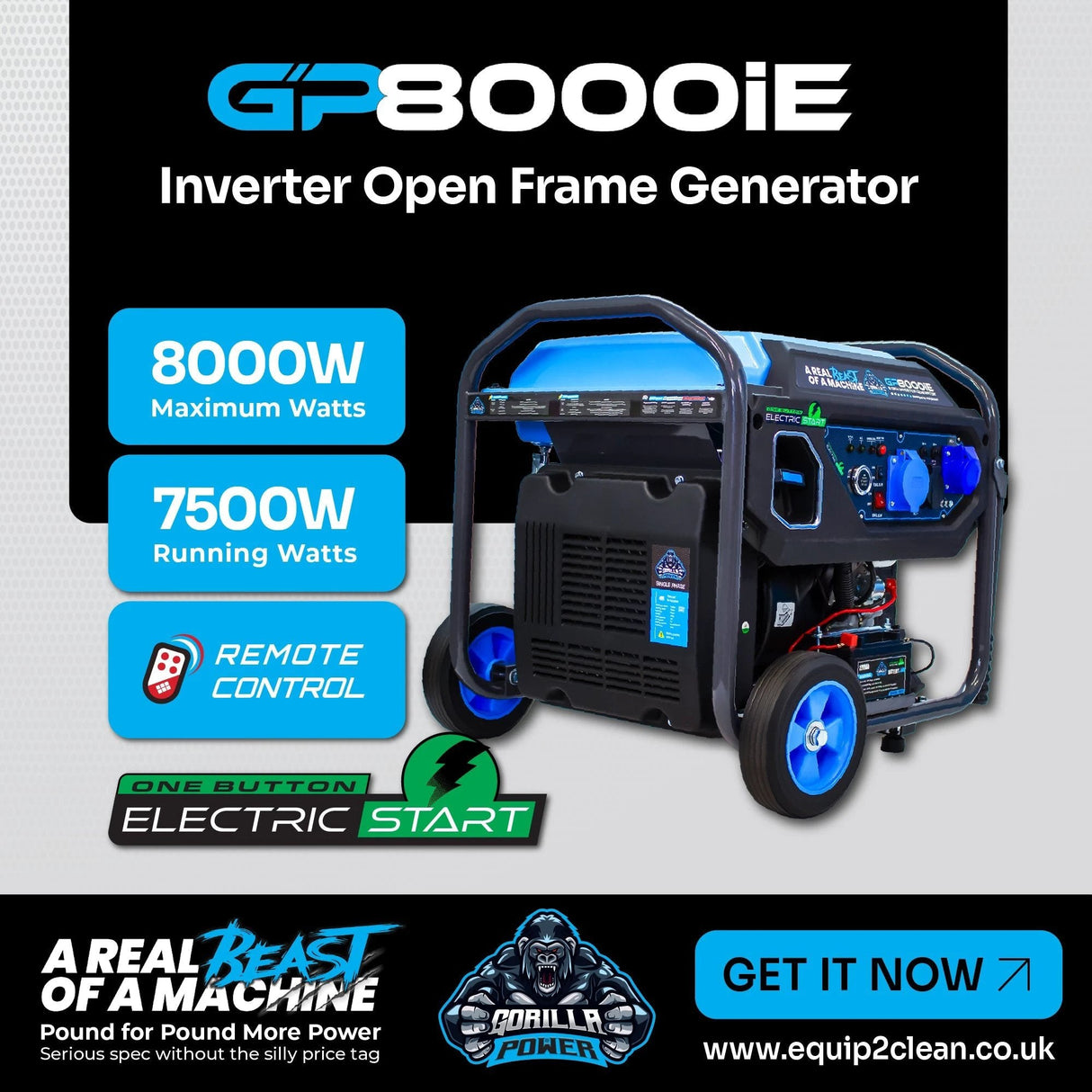 Gorilla Power 8000W Inverter Open Frame Generator with Electric Start - GP8000iE  – High Performance & Fuel Efficient - Armstrong Cheshire