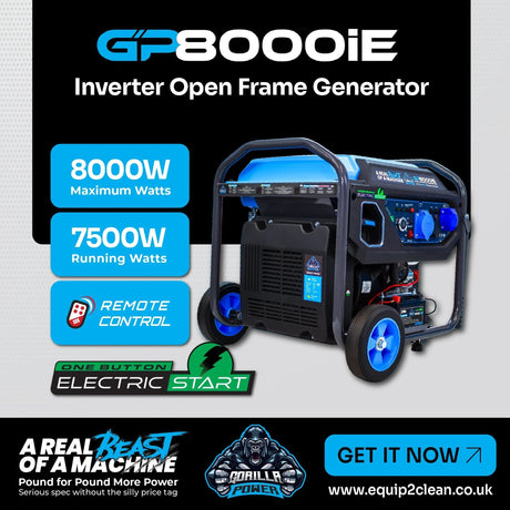 Gorilla Power 8000W Inverter Open Frame Generator with Electric Start - GP8000iE  – High Performance & Fuel Efficient - Armstrong Cheshire
