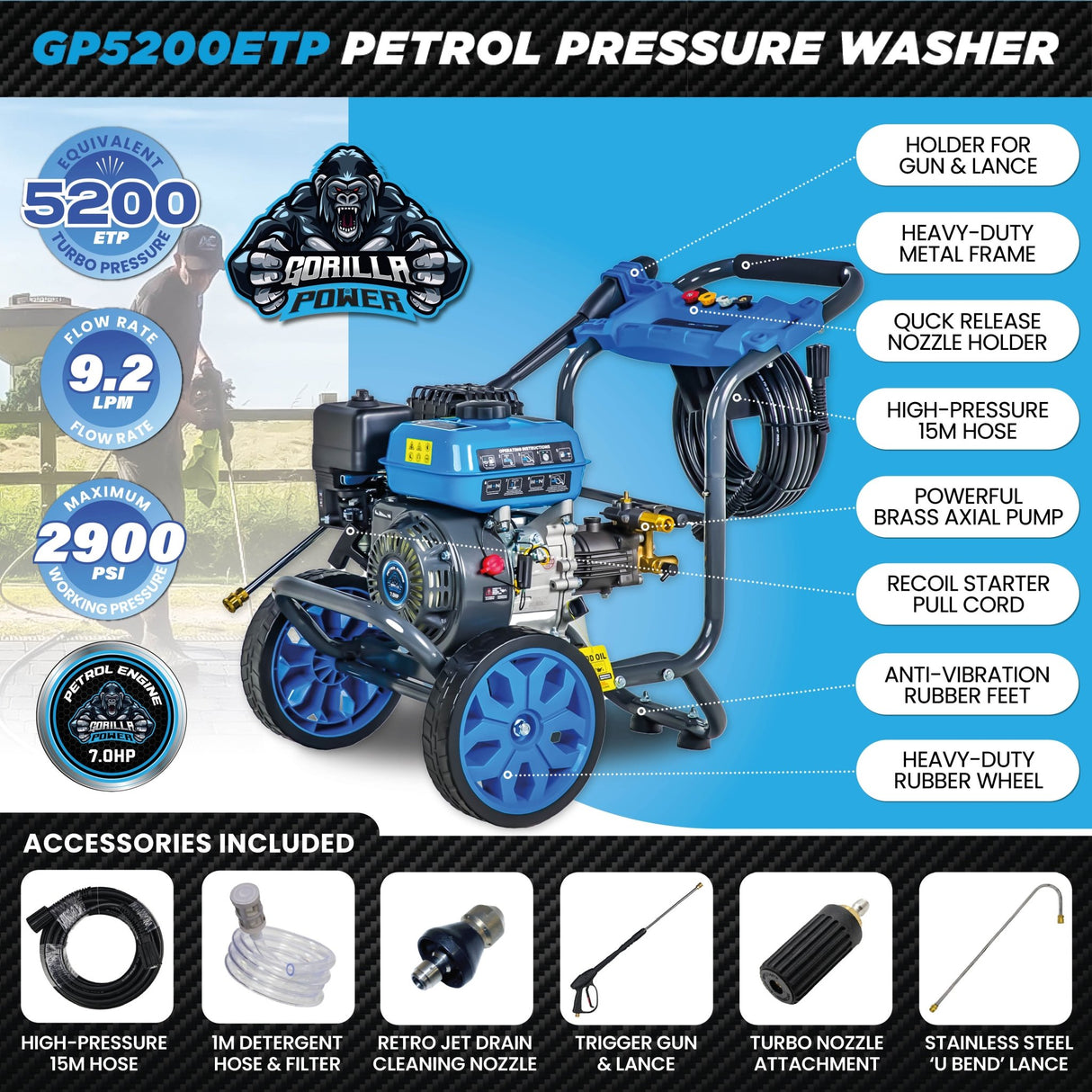 Gorilla Power GP5200ETP Petrol pressure Washer - Armstrong Cheshire