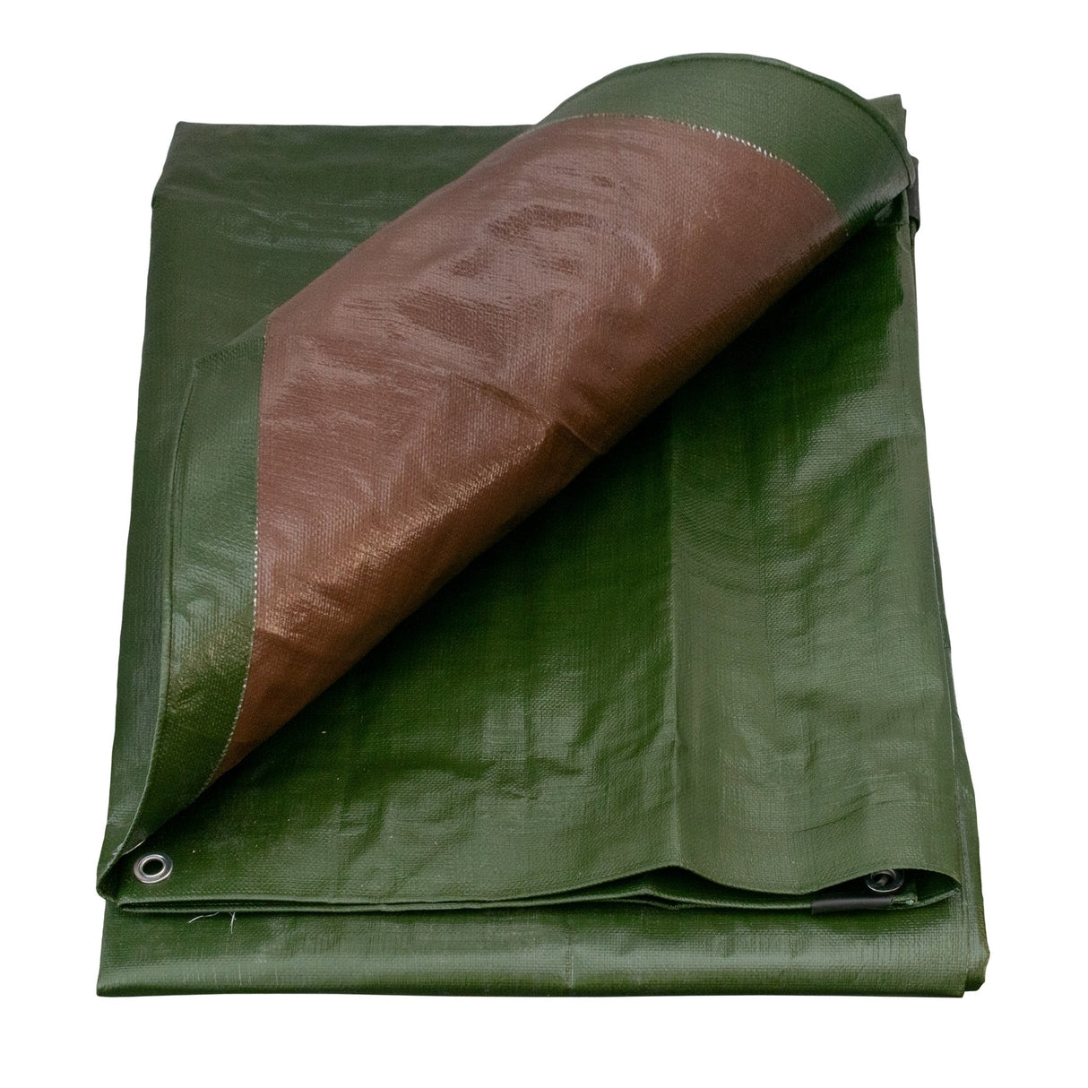 Green/Brown L-Grade Tarpaulin with 10m of 6mm Bungee Rope and 10 x Slide Type Tarp Clips