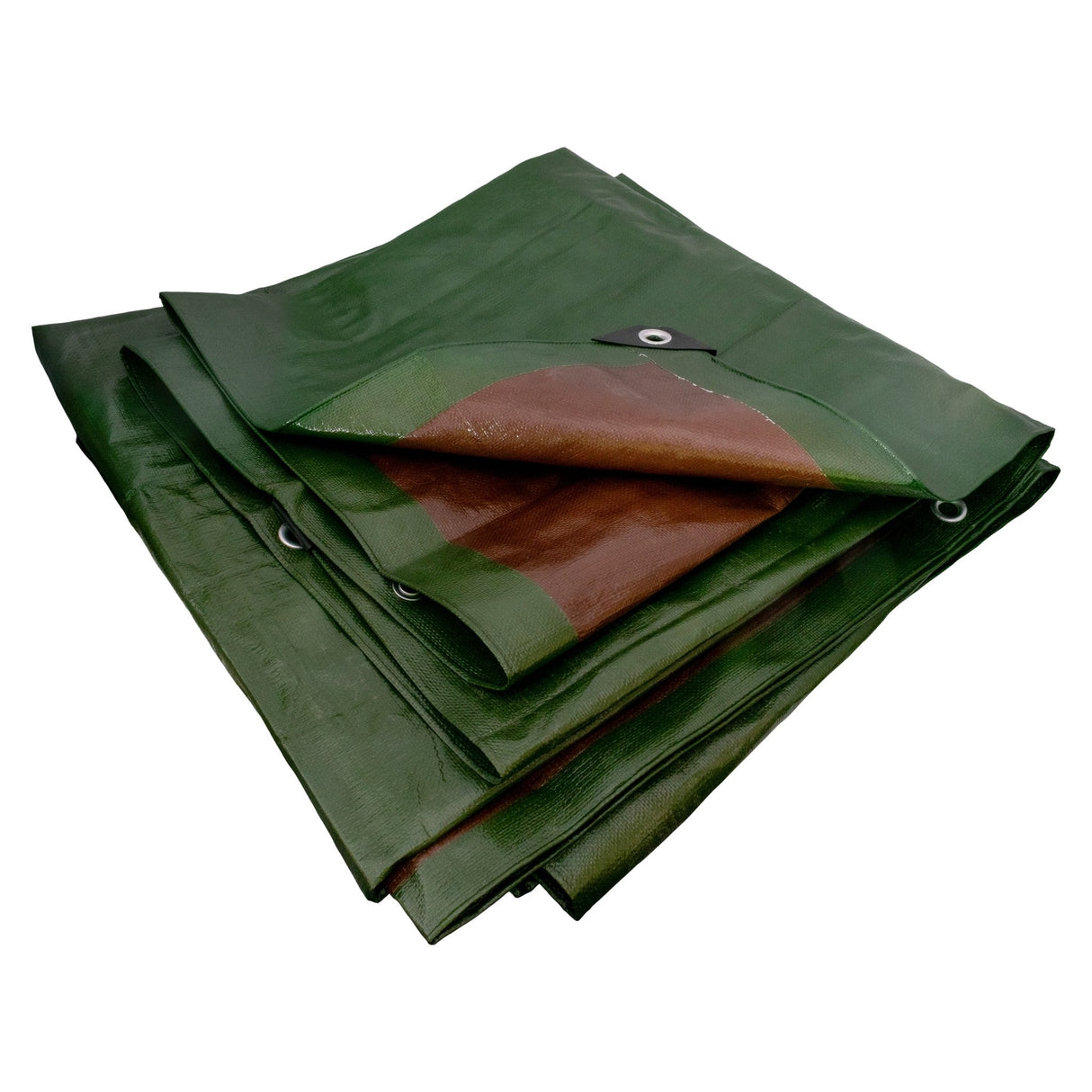 Green/Brown L-Grade Tarpaulin with 10m of 6mm Bungee Rope and 10 x Slide Type Tarp Clips