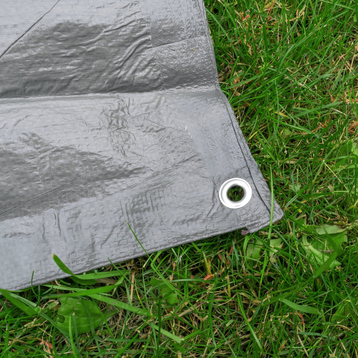 Grey S-Grade Tarpaulin with 10m of 6mm Bungee Rope and 10 x Screw Type Tarp Clips