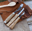 Hand-Forged Spoon Carving Knife Set: Carbon Steel, Ash Handles, Leather Sheath by CraftoriaShop