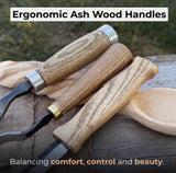 Hand-Forged Spoon Carving Knife Set: Carbon Steel, Ash Handles, Leather Sheath by CraftoriaShop