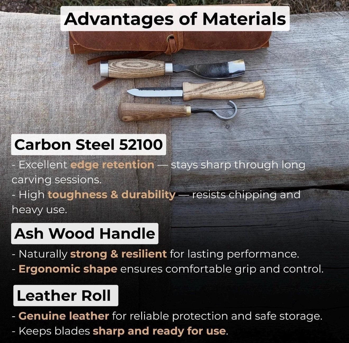 Hand-Forged Spoon Carving Knife Set: Carbon Steel, Ash Handles, Leather Sheath by CraftoriaShop