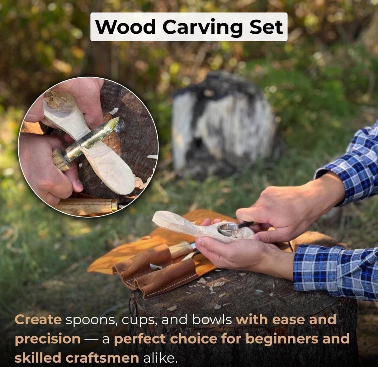 Hand-Forged Spoon Carving Knife Set: Carbon Steel, Ash Handles, Leather Sheath by CraftoriaShop