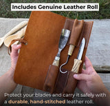 Hand-Forged Spoon Carving Knife Set: Carbon Steel, Ash Handles, Leather Sheath by CraftoriaShop