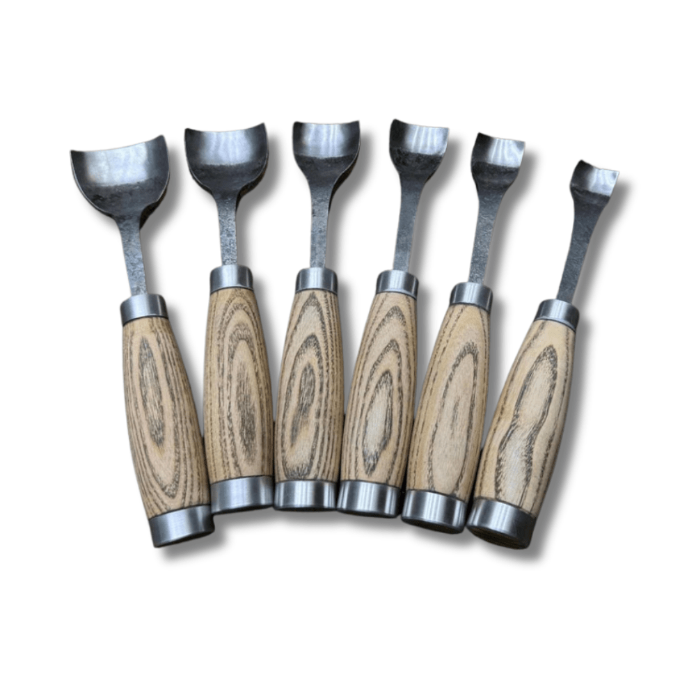 Hand-Forged Wood Carving Gouge Set | Whittling and Spoon Carving, Leather Roll