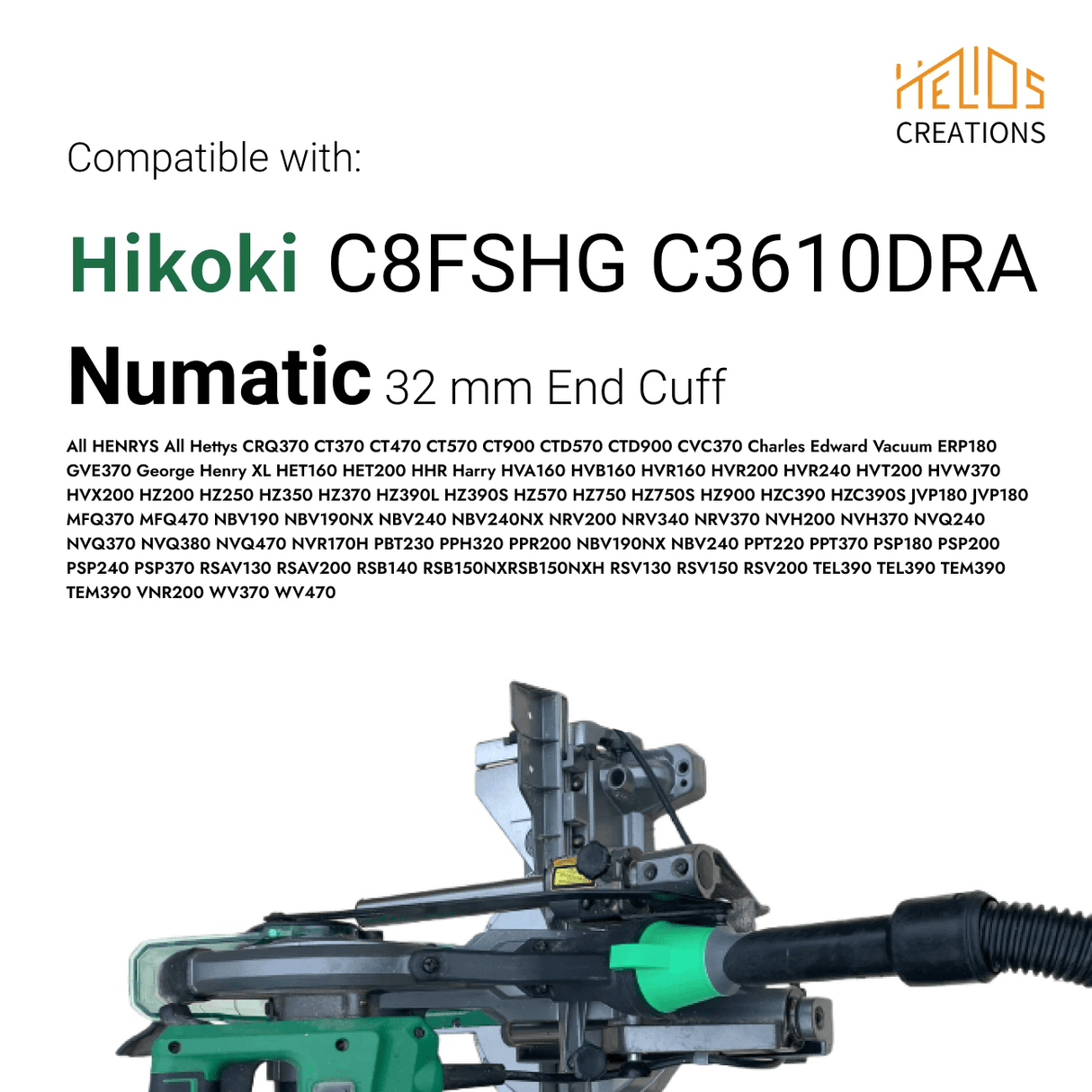 Hose Adaptor For Hikoki Mitre Saw to Numatic, Henry Vacuum family by Helios Creations