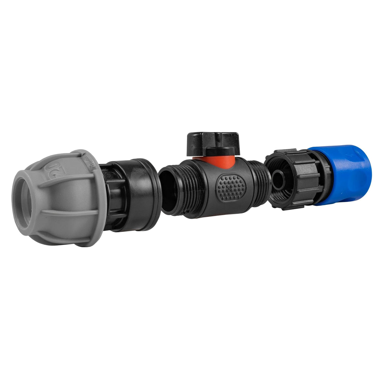 Hose Connector Blue with In-Line BSPM Valve and 20mm MDPE Straight - Armstrong Cheshire