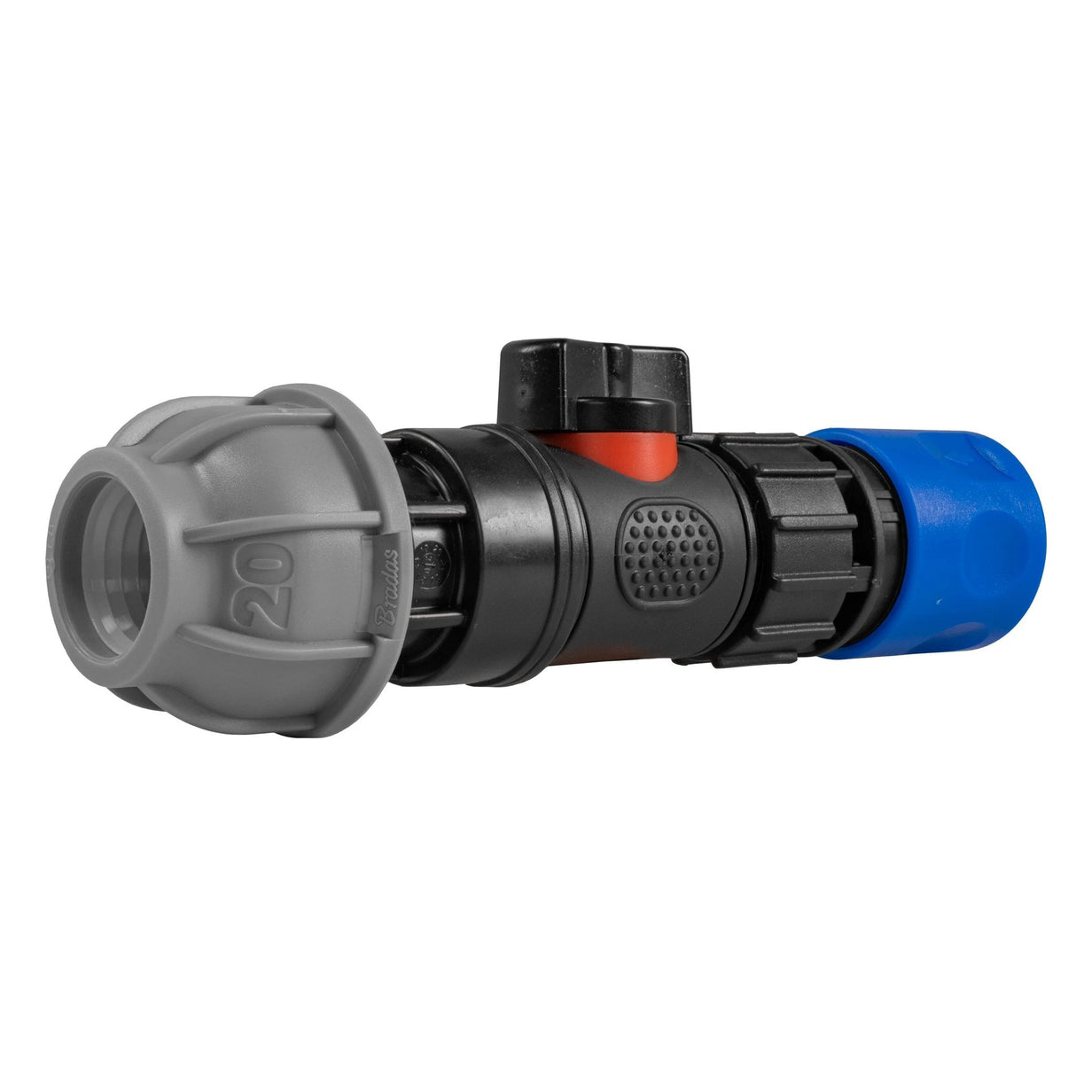 Hose Connector Blue with In-Line BSPM Valve and 20mm MDPE Straight - Armstrong Cheshire