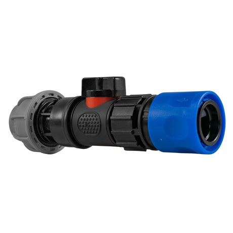 Hose Connector Blue with In-Line BSPM Valve and 20mm MDPE Straight - Armstrong Cheshire