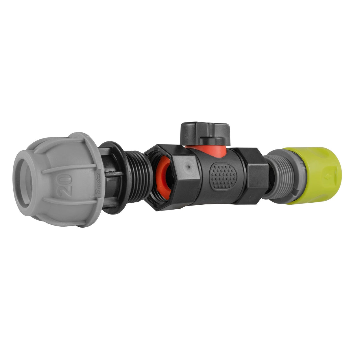 Hose Connector Lime with In-Line BSPF Valve and 20mm MDPE Straight - Armstrong Cheshire