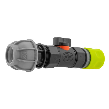Hose Connector Lime with In-Line BSPF Valve and 20mm MDPE Straight - Armstrong Cheshire