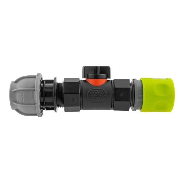 Hose Connector Lime with In-Line BSPF Valve and 20mm MDPE Straight - Armstrong Cheshire