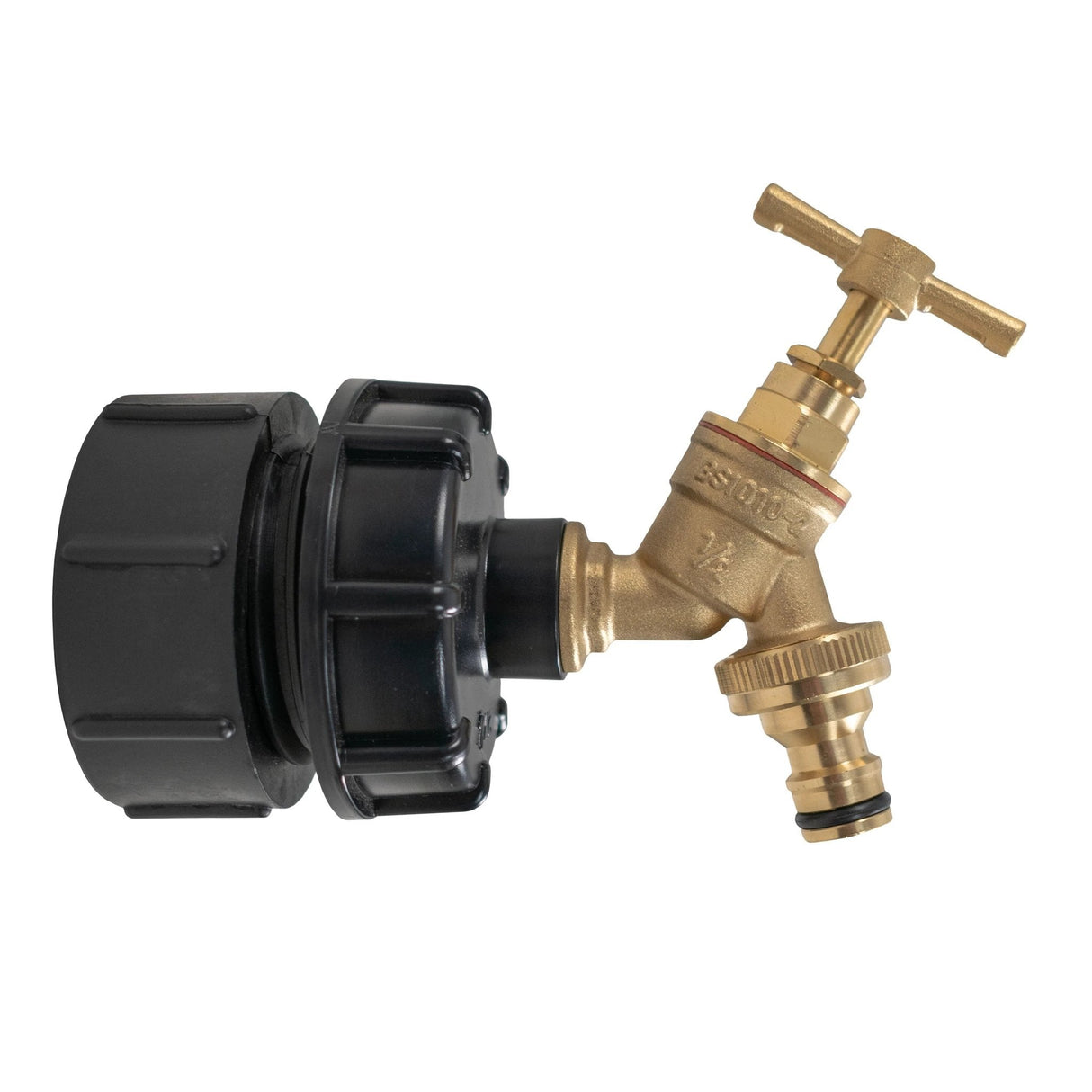 IBC 2” BSPF – S60X6 Cap with S60X6 – ½” BSPF Cap and Brass Bib Quick Connect Tap 1/2” BSP - Armstrong Cheshire