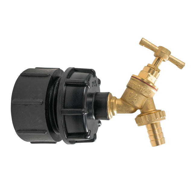 IBC 2” BSPF – S60X6 Cap with S60X6 – ½” BSPF Cap and Brass Bib Tap 1/2” Barb - Armstrong Cheshire