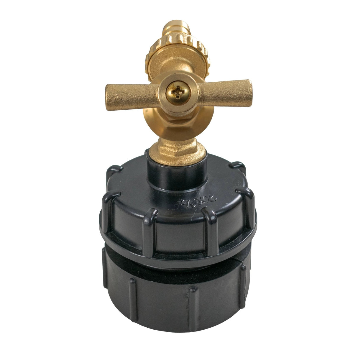 IBC 2” BSPF – S60X6 Cap with S60X6 – ½” BSPF Cap and Brass Bib Tap 1/2” Barb - Armstrong Cheshire
