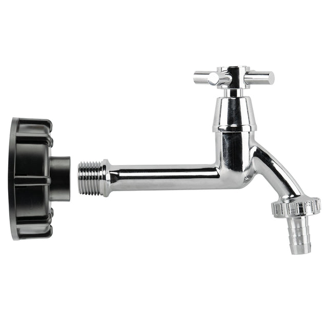 IBC 2" S60X6 - 1/2" BSP Cap with Extended Brass Chrome Tap 1/2" Barb - Armstrong Cheshire