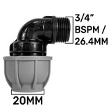 IBC 2” S60X6 – 3/4" BSPF Extender Adaptor with MDPE Elbow 20mm - Armstrong Cheshire