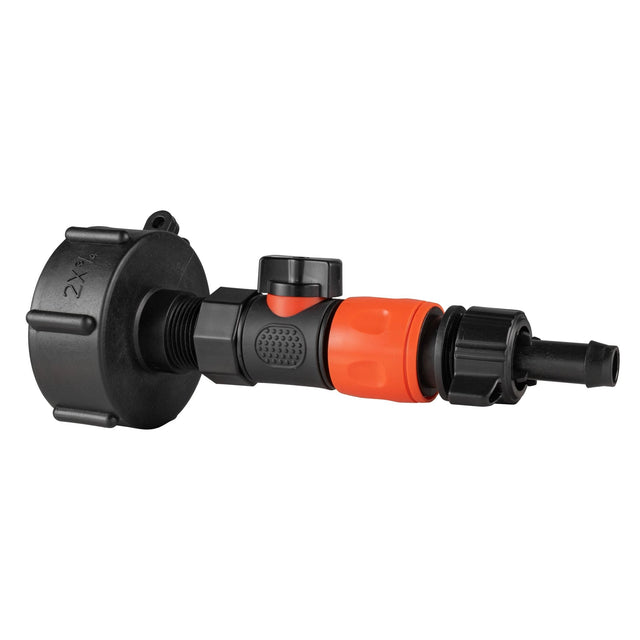 IBC 2” S60X6 Cap with BSPF Thread-Quick Connect Male Valve and Hose Connector 16mm Barb - Armstrong Cheshire