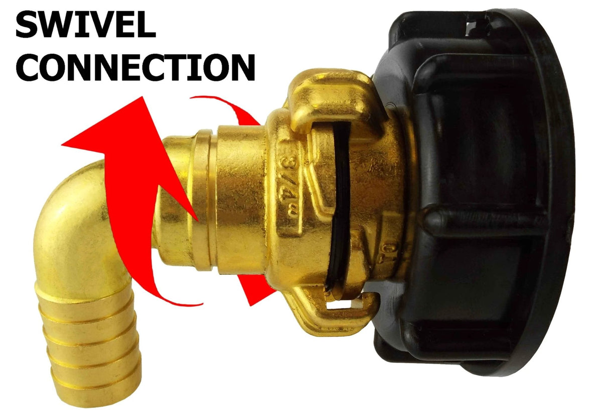 IBC 2” S60X6 Cap with Geka Type Fittings 25mm Barb Swivel Elbow - Armstrong Cheshire