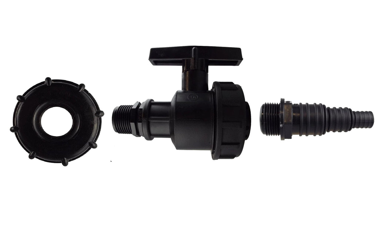 IBC 2” S60X6 Cap with Large Plastic Valve and Pond Connector 13/20/25mm Barb - Armstrong Cheshire