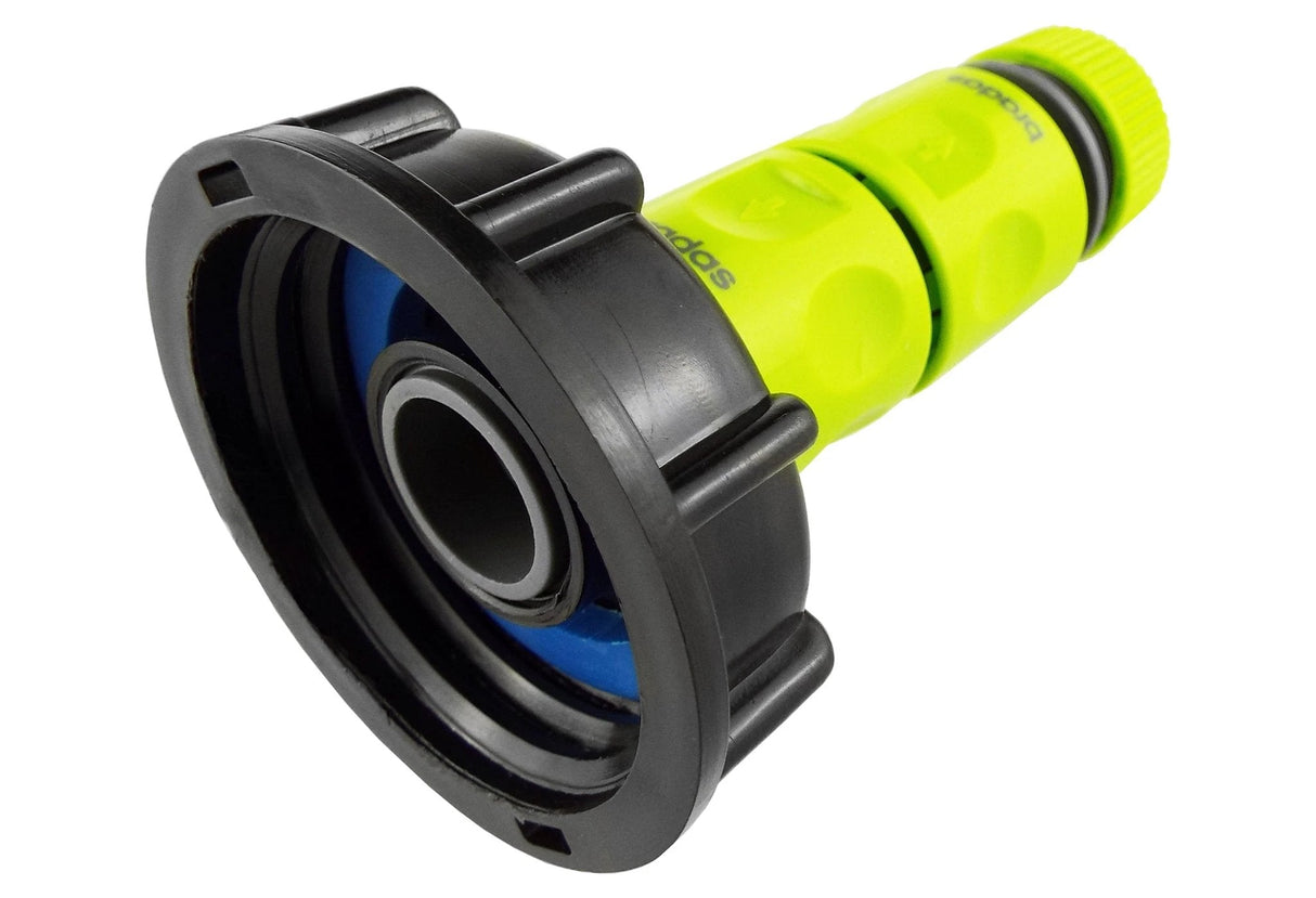 IBC 2” S60X6 Cap with Threaded Hose Fitting, Double Male and Hose Connector Lime - Armstrong Cheshire