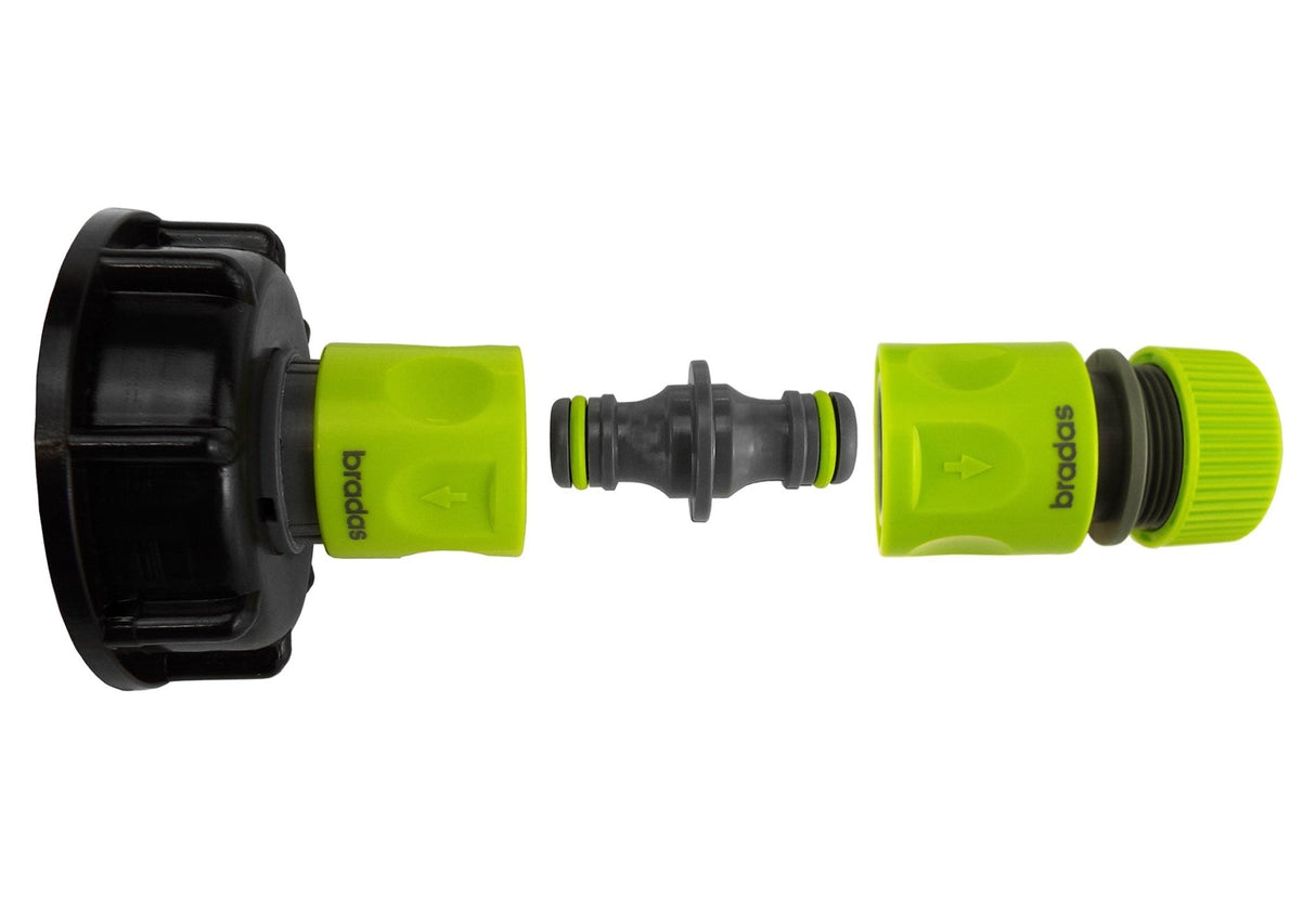 IBC 2” S60X6 Cap with Threaded Hose Fitting, Double Male and Hose Connector Lime - Armstrong Cheshire