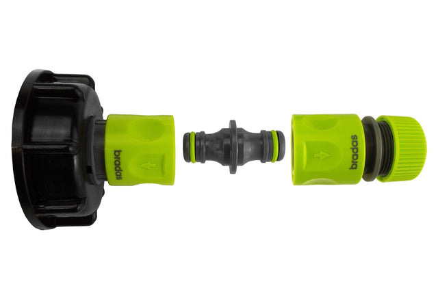 IBC 2” S60X6 Cap with Threaded Hose Fitting, Double Male and Hose Connector Lime - Armstrong Cheshire